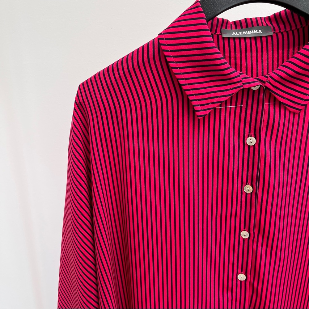Alembika stripe button up shirt high low dolman sleeve blouse artsy lagenlook
